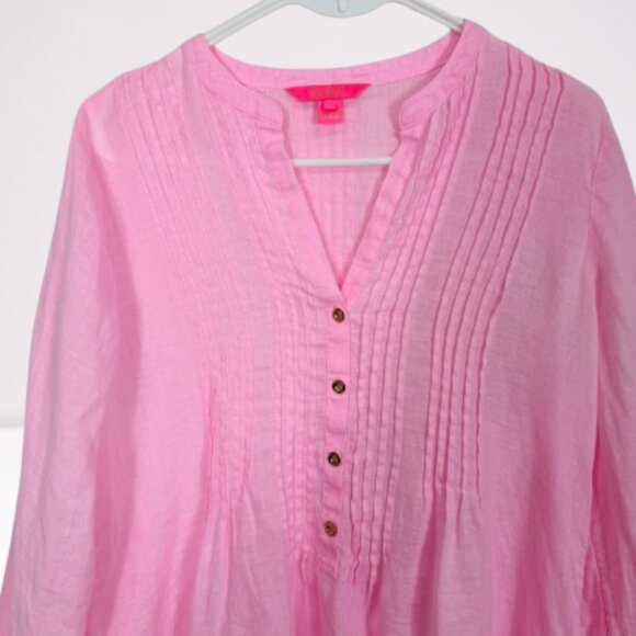 Lilly Pulitzer Sarasota Linen Tunic Top Size M Baby Pink - Picture 5 of 10